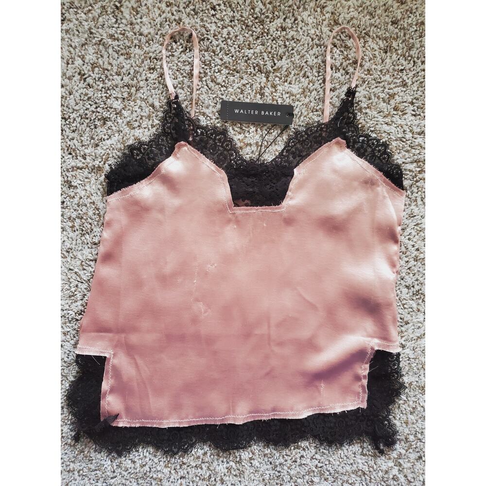 Walter Baker Pink Lace Trim Spaghetti Straps Cami Tops Small $150 DEFECTS
